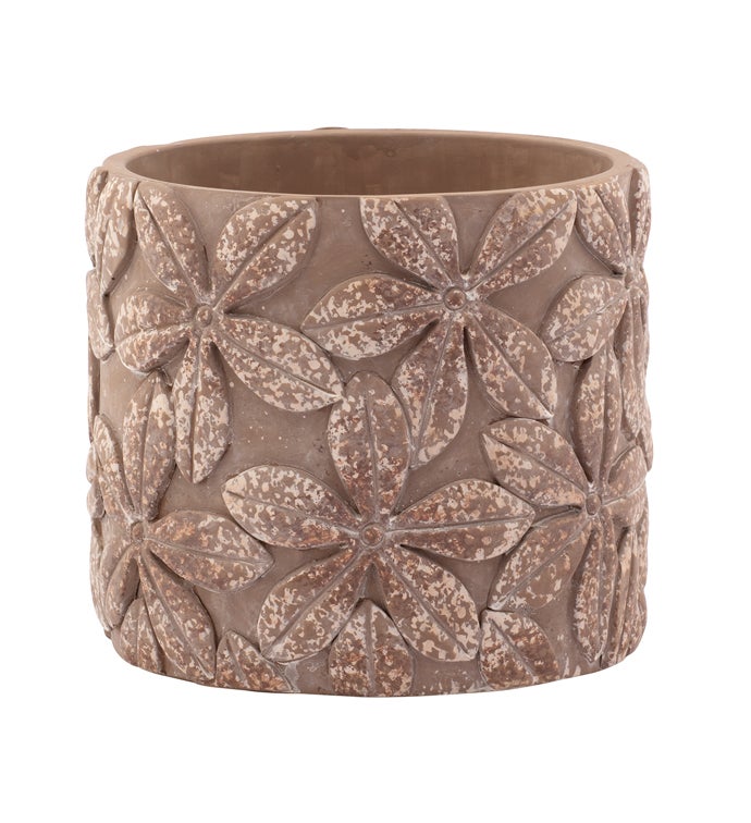 Large Brown/Rust Embossed Flower Planter