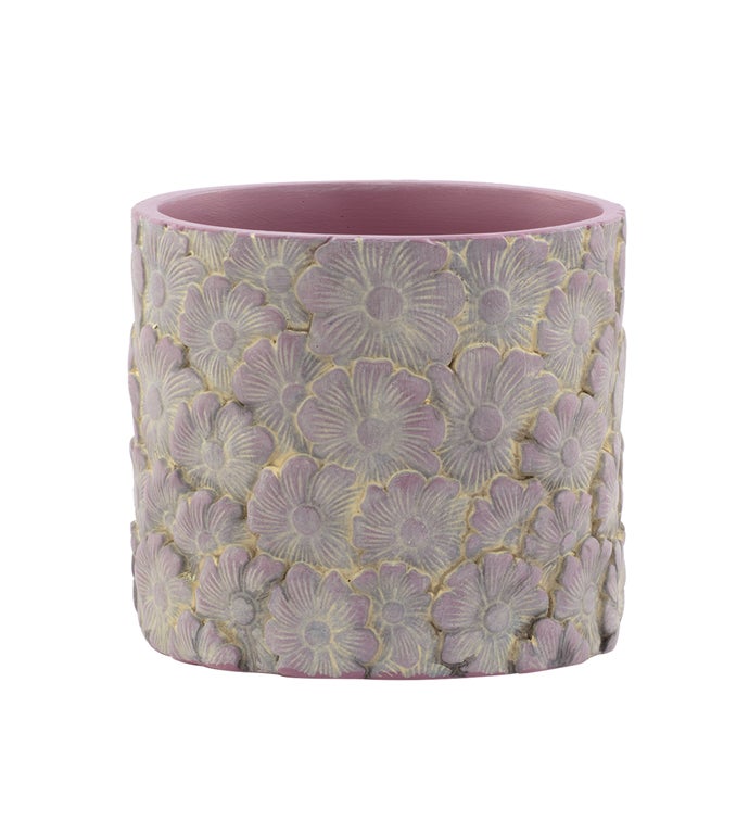 White Wash Embossed Daisy Planter