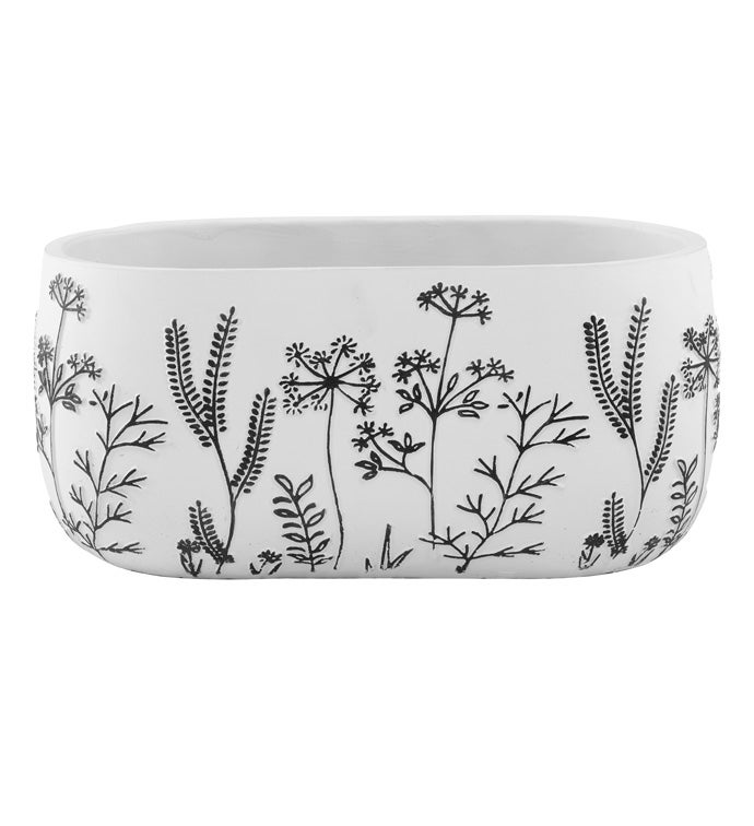 White/Black Wildflower Oval Planter