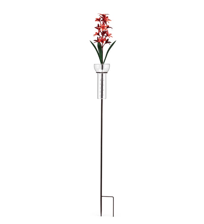 Red Lilies Rain Gauge Stake