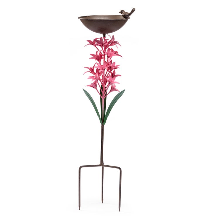 Pink Lilies Birdbath