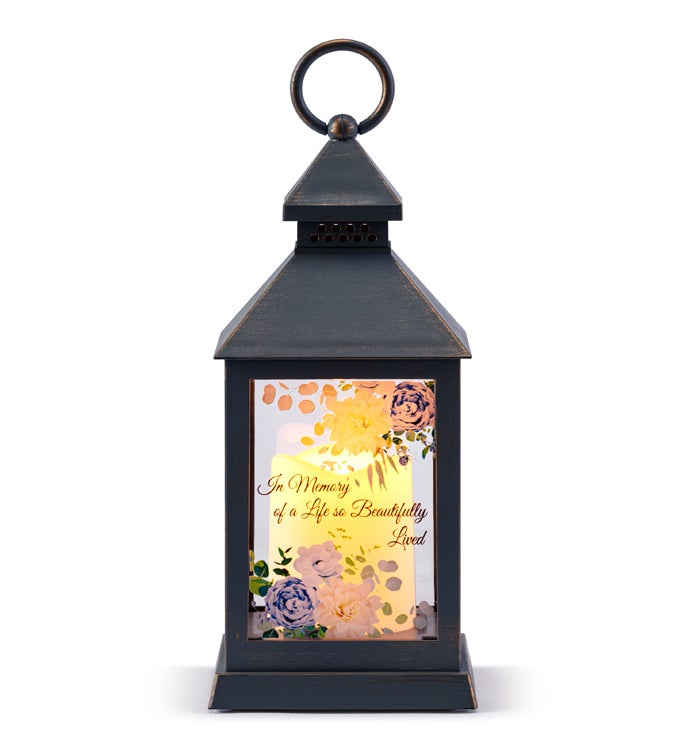 'In Memory of a Life so Beautifully Lived' LED Gray Lantern