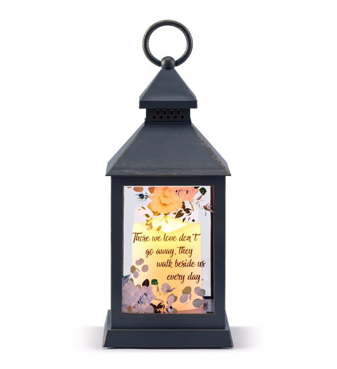 'Those we Love...   walk beside us' LED Gray Lantern