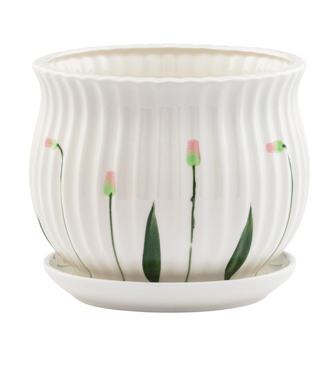 Large Tassel Flower Planter with Saucer