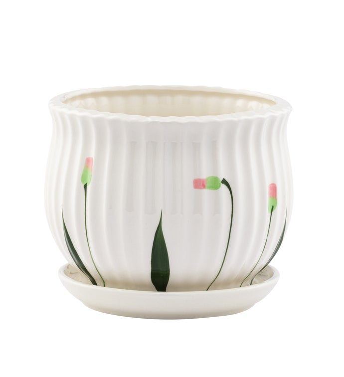 Medium Tassel Flower Planter with Saucer