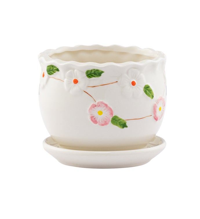 Small Apple Blossom Planter w/Saucer