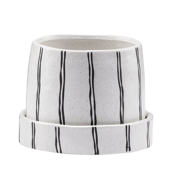 Black Stripe Tapered Planter with Saucer