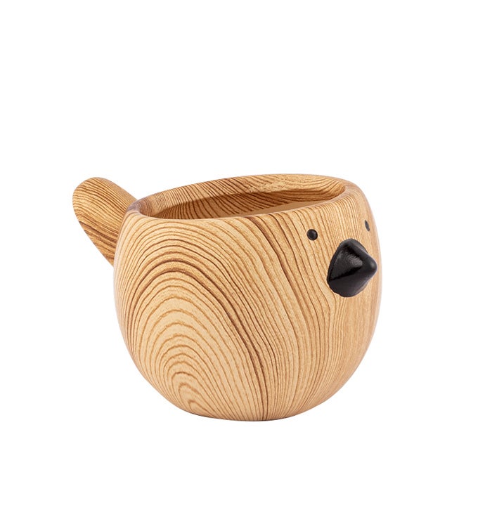 Small Wood Grain Bird Planter