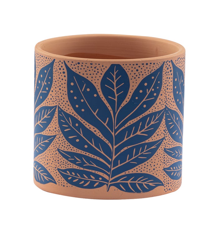 Terra Cotta Blue Leaves Planter