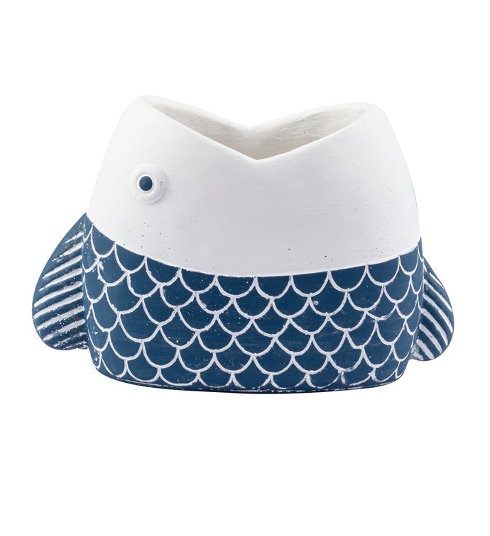 Blue/White Fish Planter