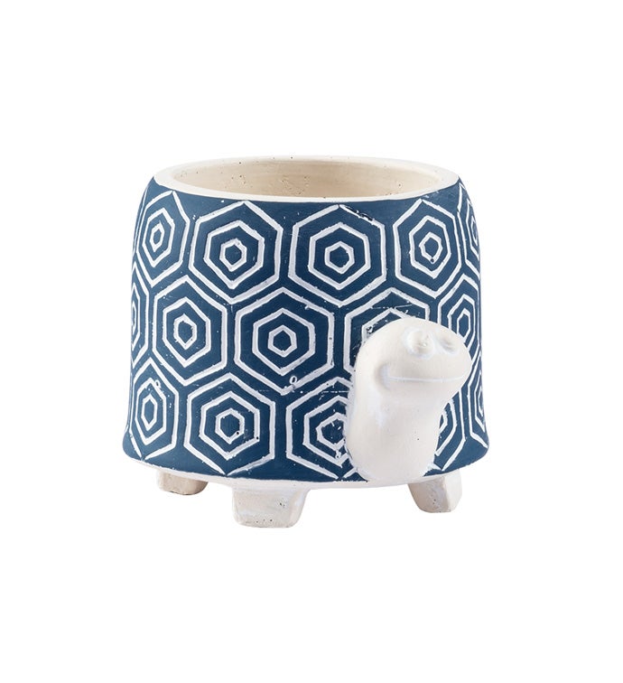 Dark Blue/White Turtle Planter