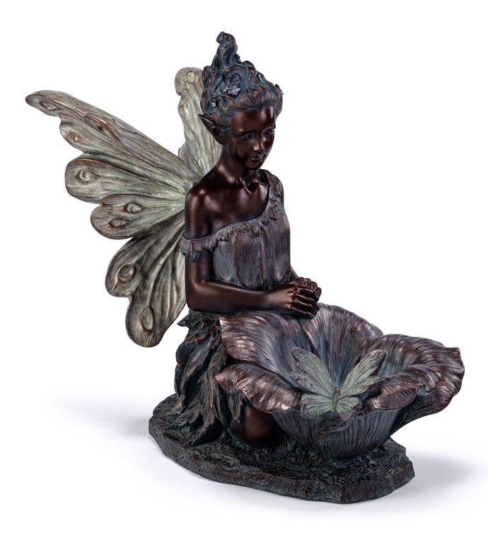 Bronze Sitting Fairy Flower Birdfeeder