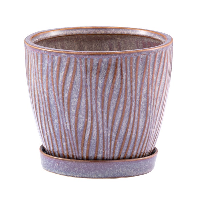 6" Brown Swirl Line Planter w/Saucer