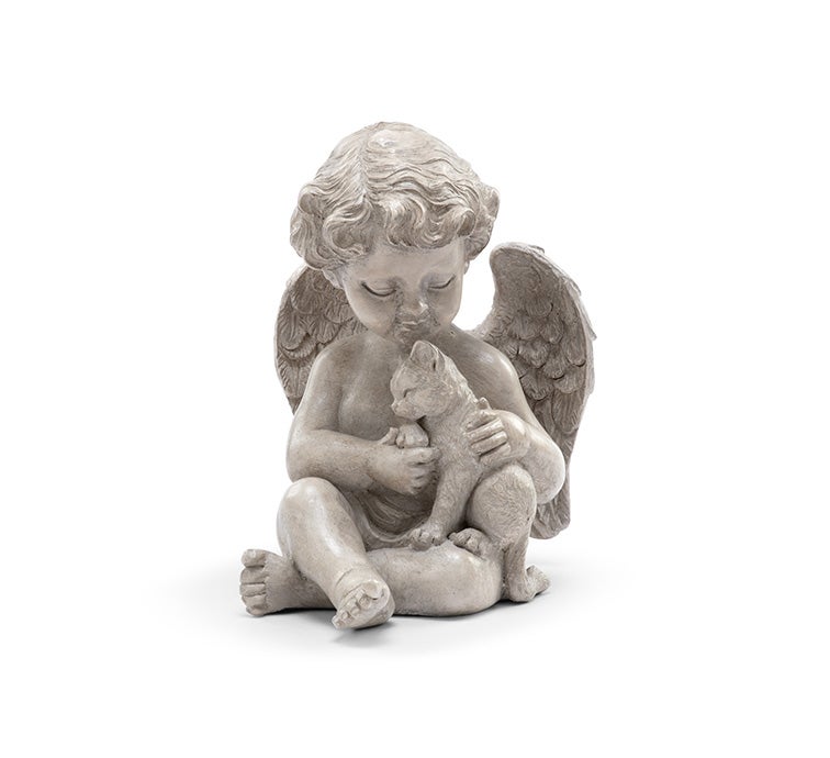 Sitting Cherub Holding Cat Figure