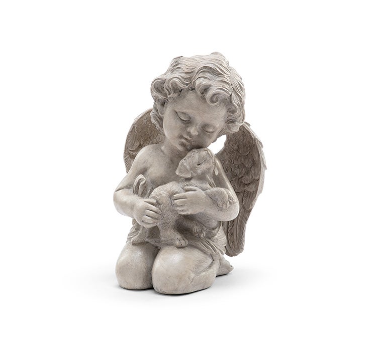 Kneeling Cherub Holding Dog