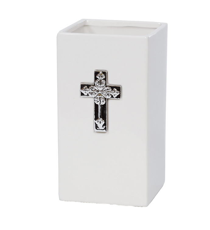 White Vase w/Cross - Case of 12