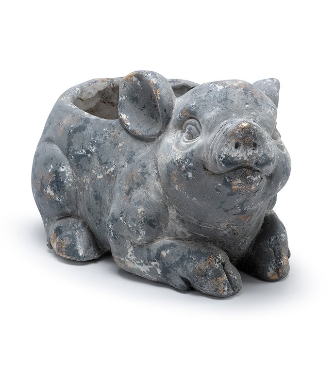 Stone Finish Pig Planter