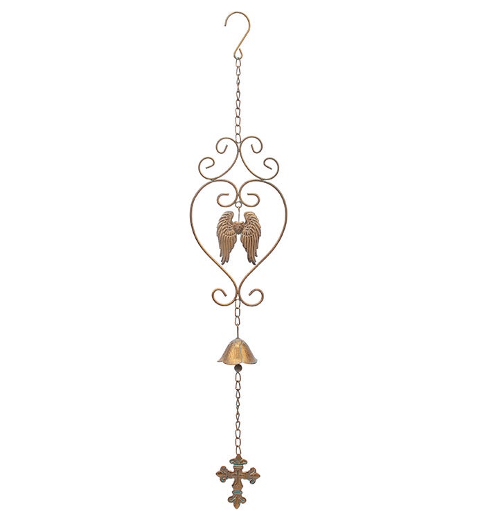 Angel Wings and Cross Heart Metal Chime
