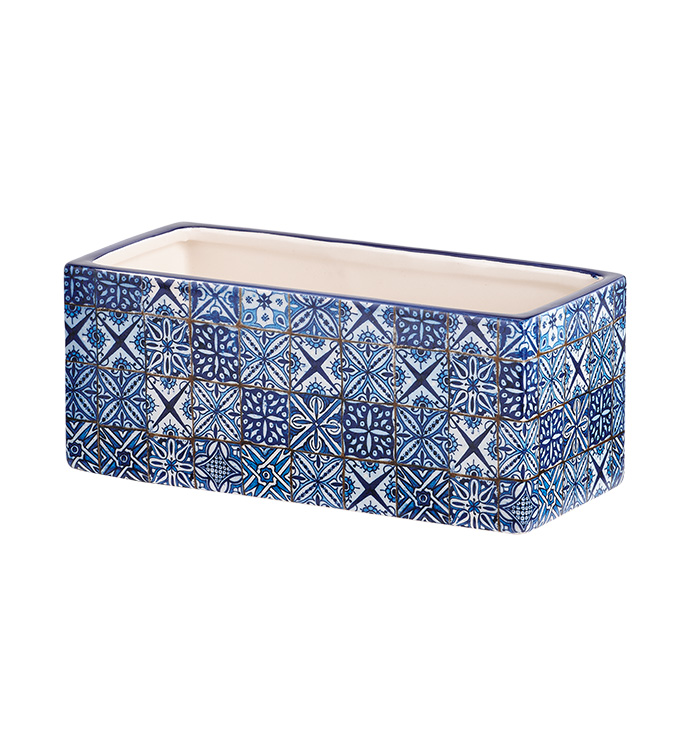 Blue Tile Rectangle Planter