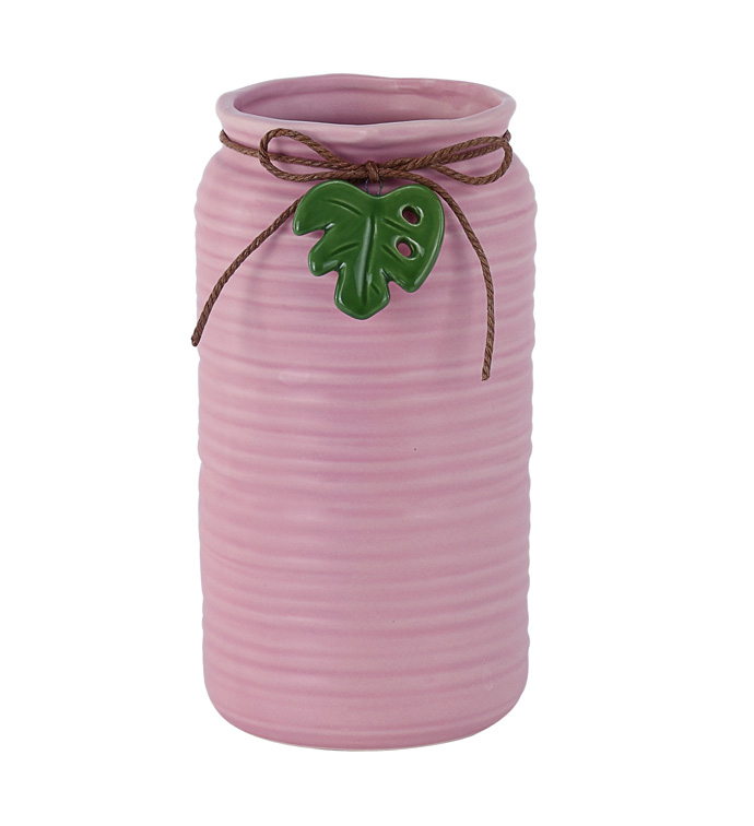 Pink Vase with Leaf Charm