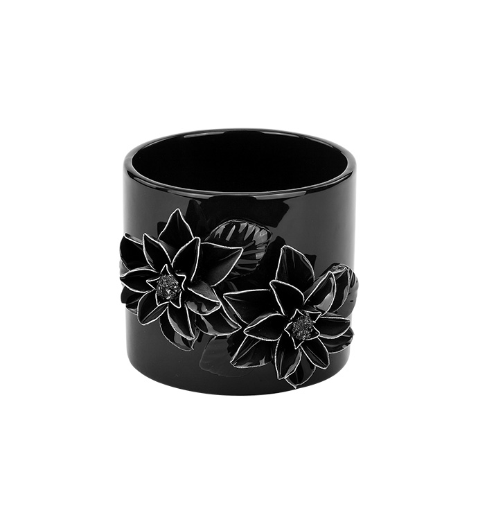 3-D Glossy Black Flower Cache