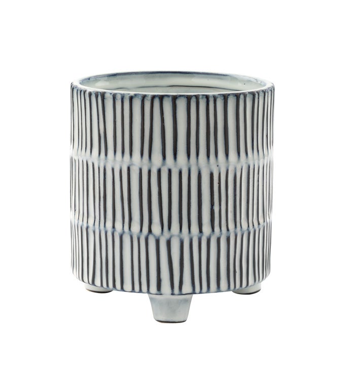 Black/White Ribbed Footed Planter