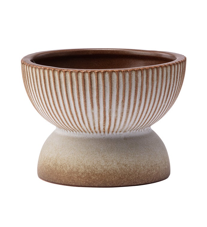 Distressed Ribbed Bowl on Base