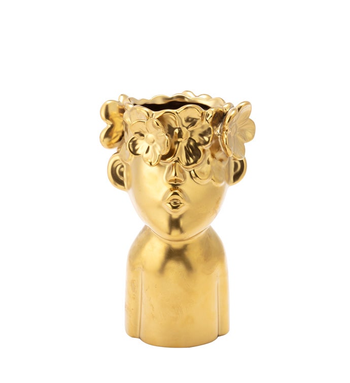 Small Gold Floral Face Vase