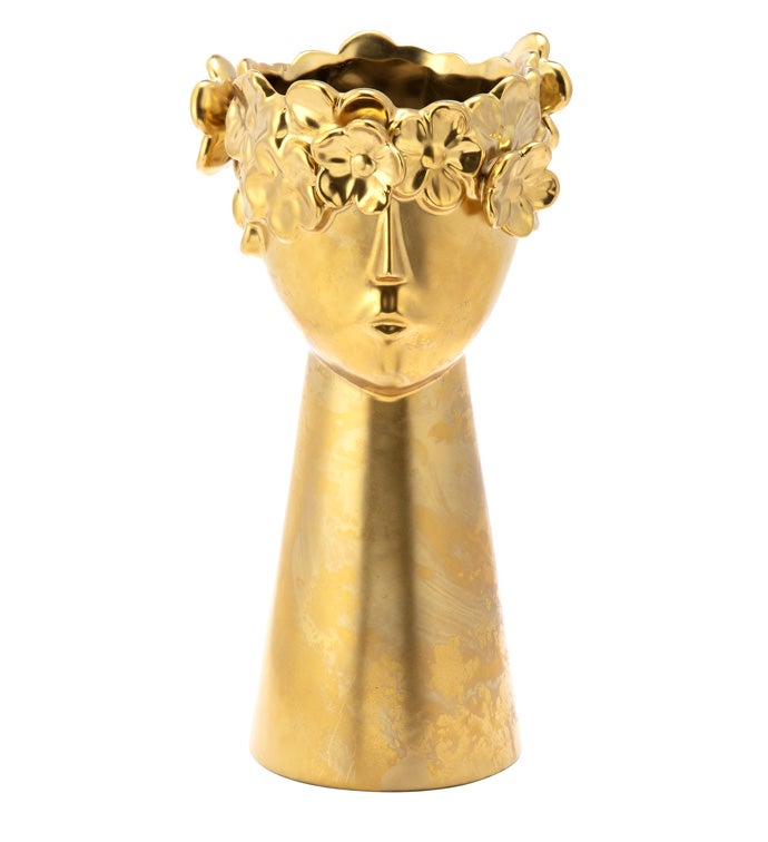 Large Gold Floral Face Vase