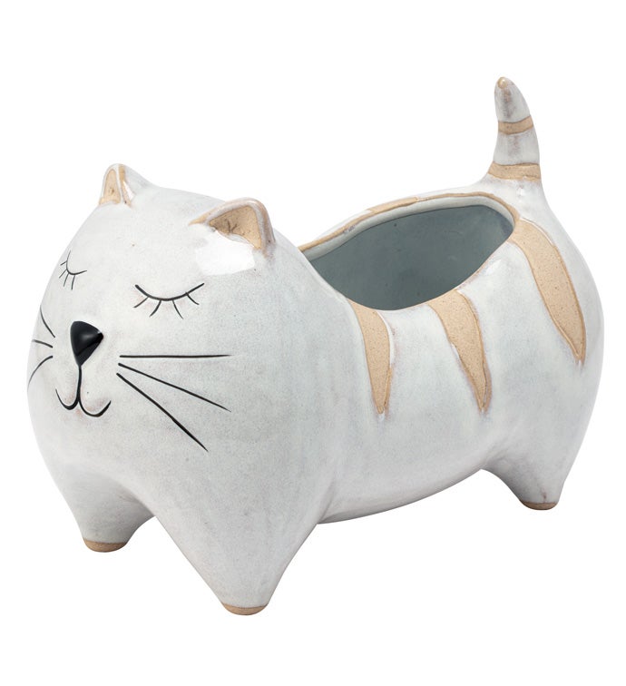 Sleeping Tabby Cat Planter