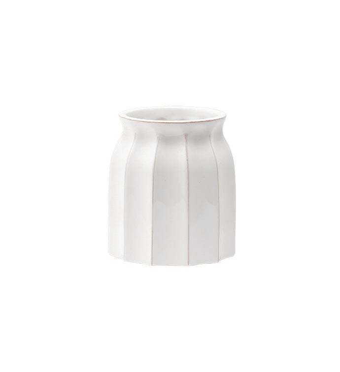 White Beige Wide Ribbed Vase