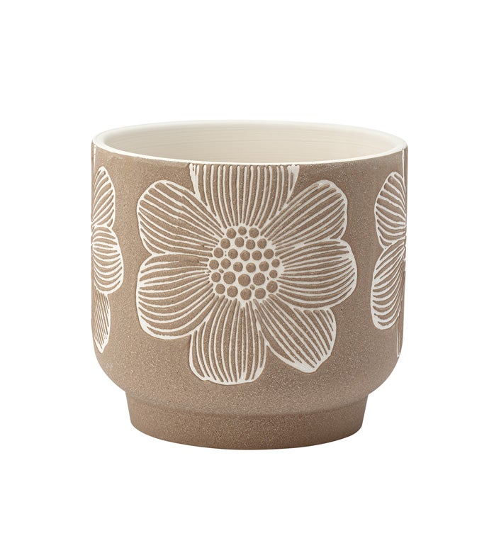 Brown Planter with White Flower