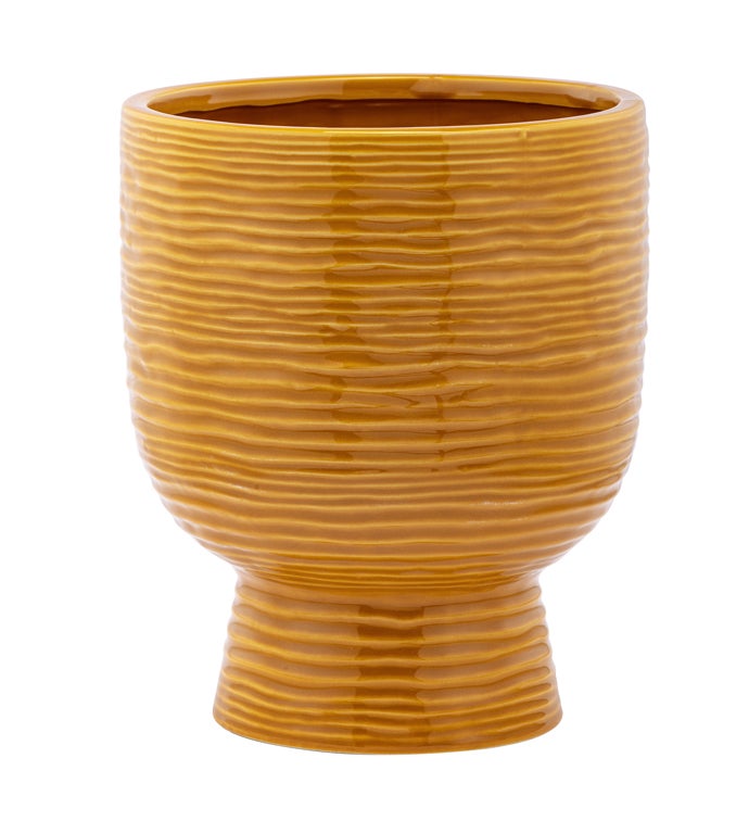 Large Ribbed Orange Pedestal Planter