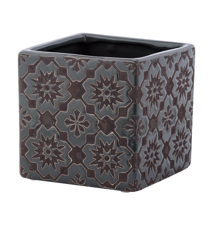 Square Brown Brocade Planter