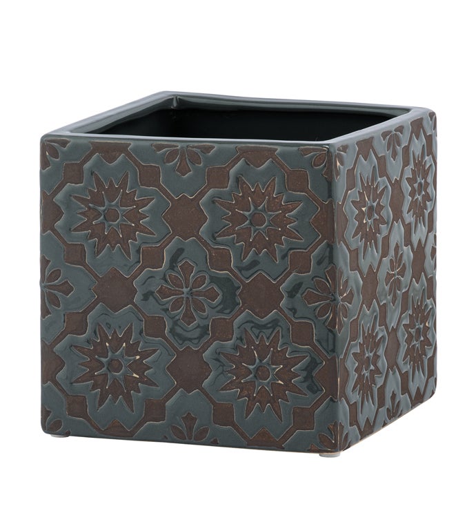 Large Brown Square Brocade Planter