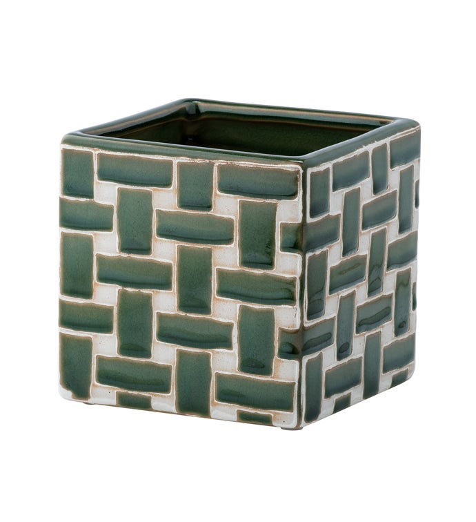 Square Green Weave Planter