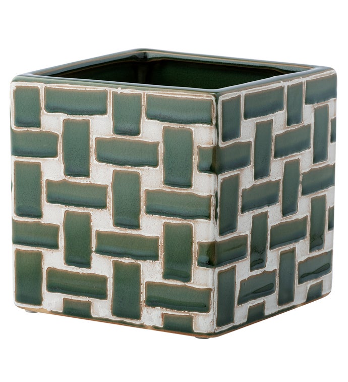 Large Square Green Weave Planter