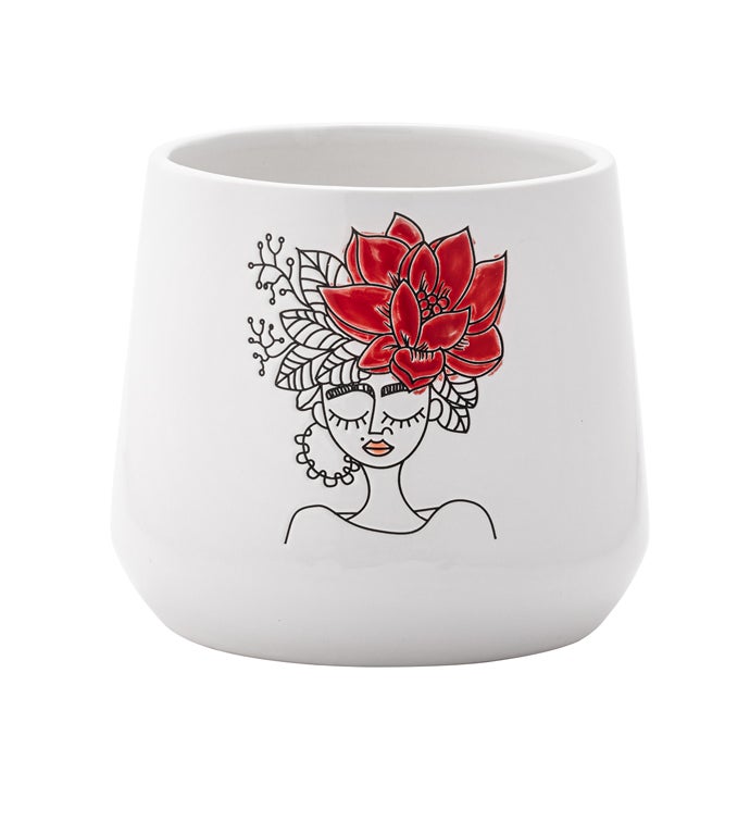 Red Flower on Head Planter
