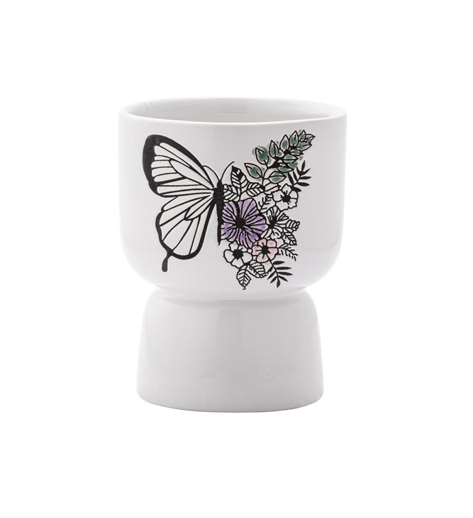 Floral Butterfly Pedestal Planter