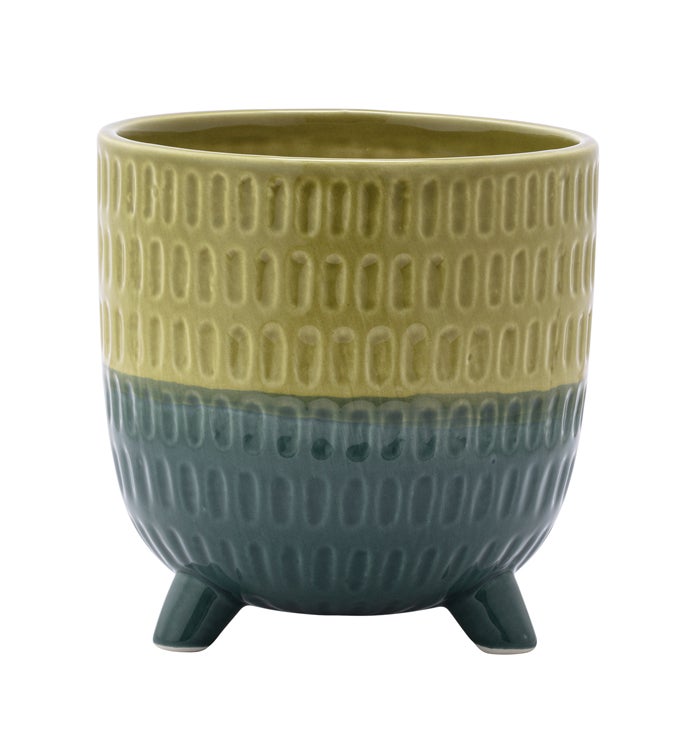 Large Green/Blue Stitch Footed Planter