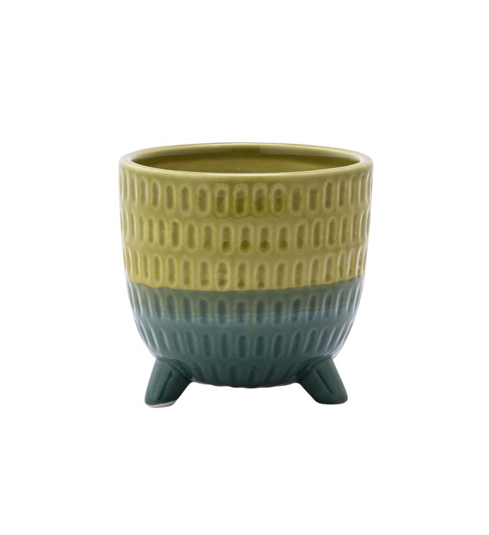 Small Green/Blue Stitch Footed Planter