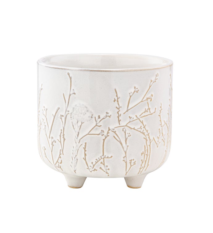 White Floral Vine Footed Planter