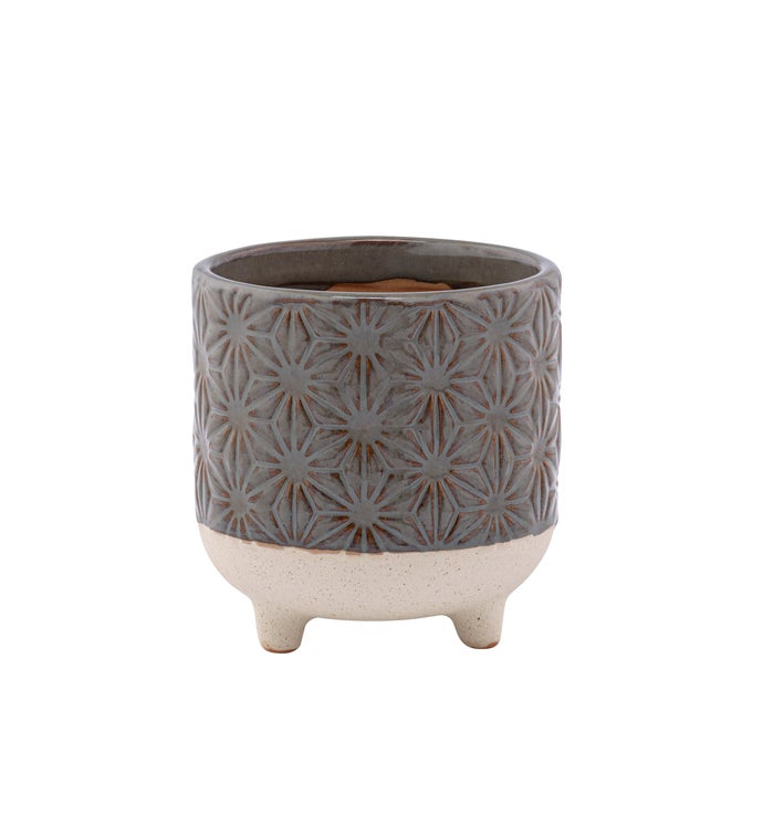 Small Brown Embossed Star Footed Planter
