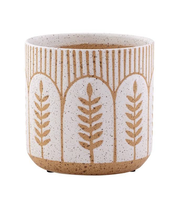 Small Wht/Brown Fern Stripe Planter