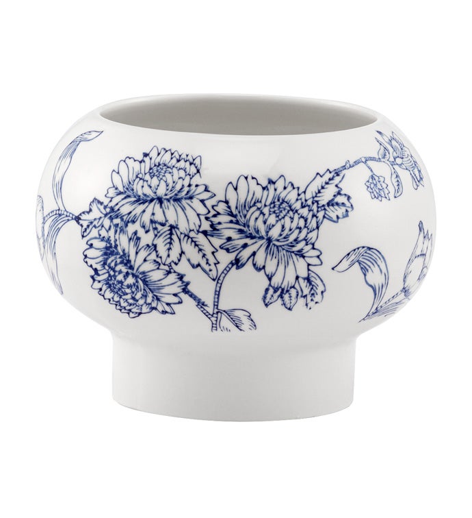 Blue/White Mum Pedestal Bowl