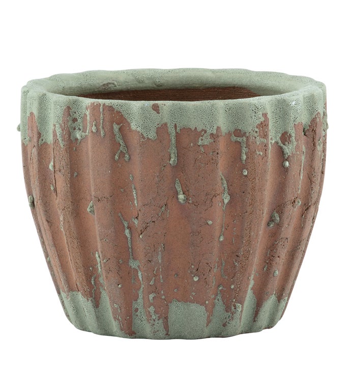 Large Distressed Ribbed Terra Cotta Planter