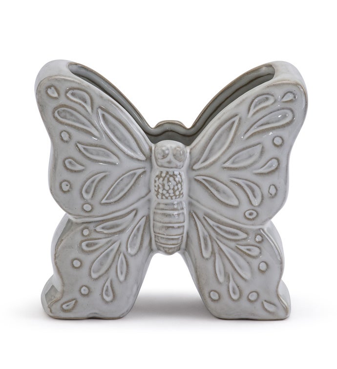 White Embossed Butterfly Planter