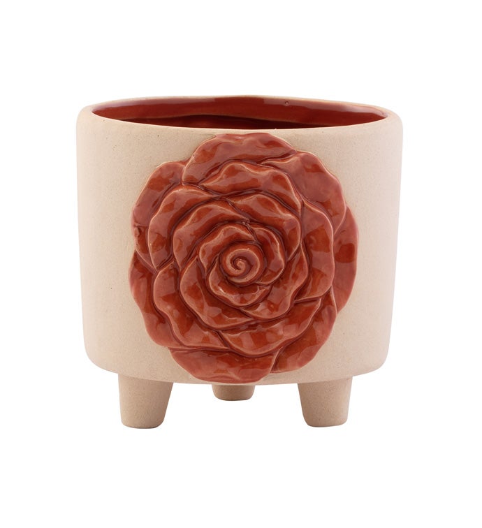 Burnt Orange Pink Rose Planter