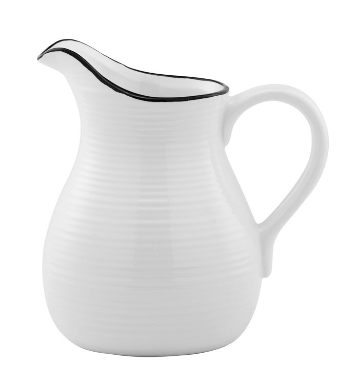 White Black Rim Ribbed Pitcher