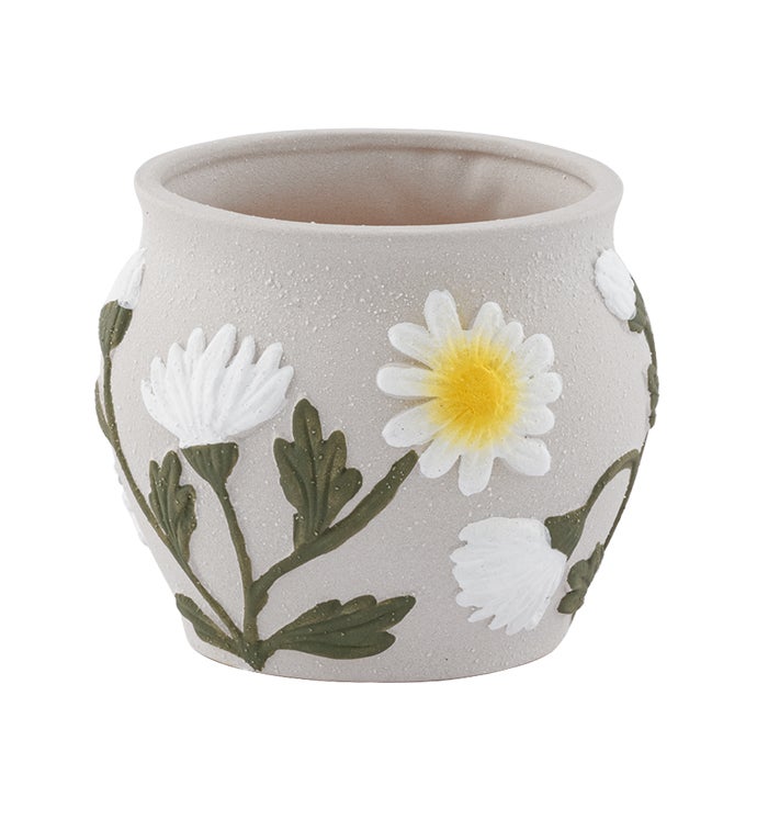 White Daisy Gray Planter